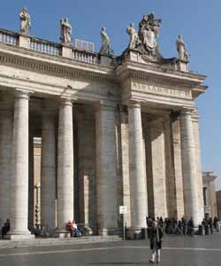 Saints atop the north colonnade, entrance to St Peter's Square