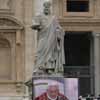 St Peter Statue - Pope Benedict on TV